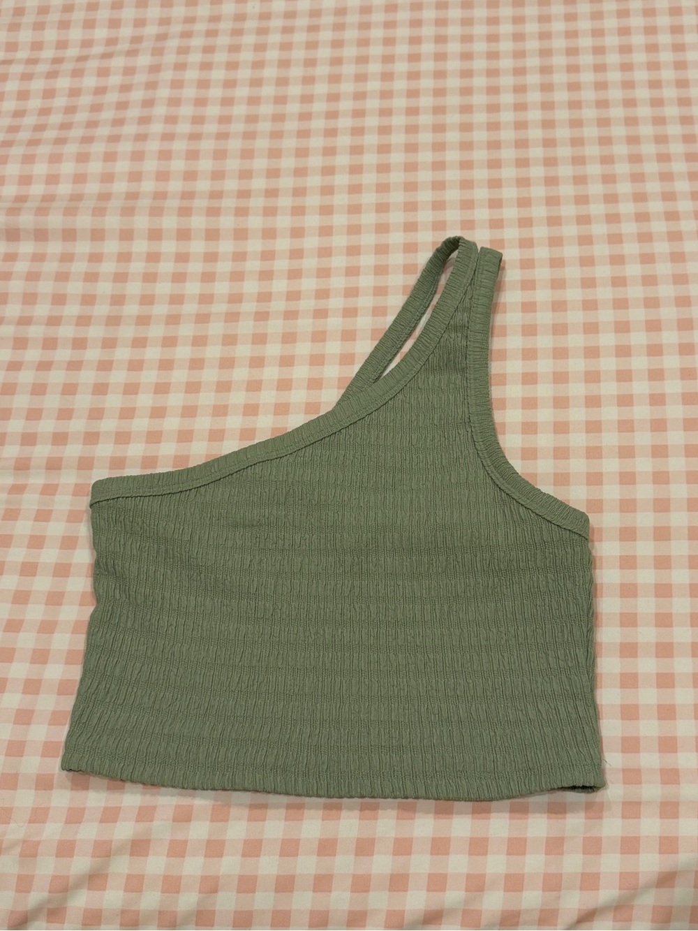American Eagle Outfitters One-Shoulder Ribbed Crop Top - Sage Green